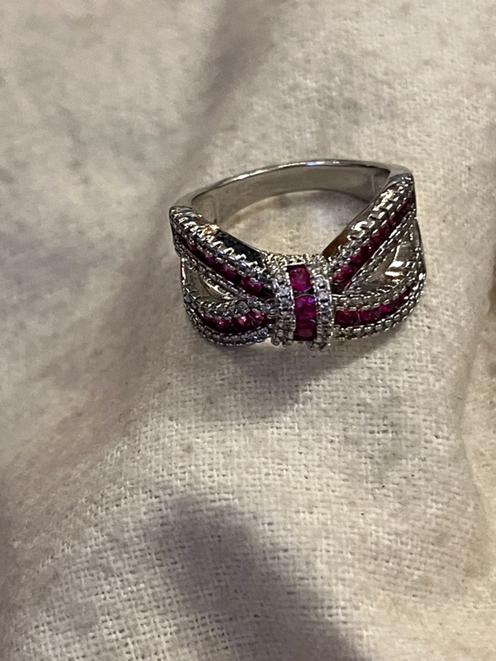 Silver Ring with Pink Gemstone Accents size 7